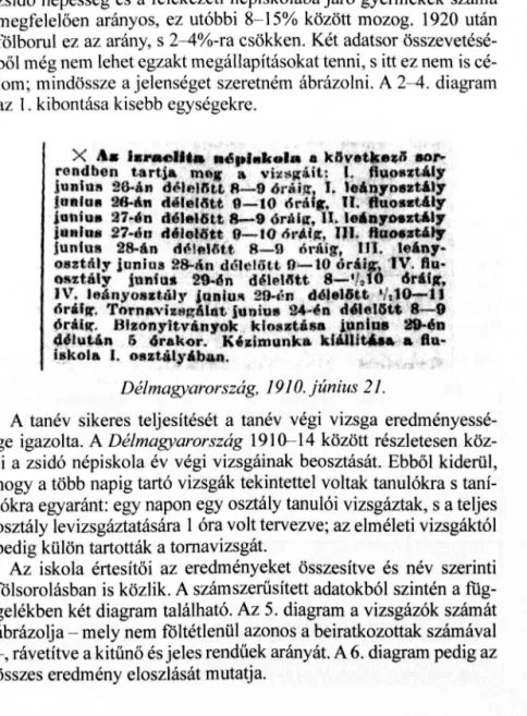 gelékben két diagram található. Az 5. diagram a vizsgázók számát  ábrázolja -  mely nem föltétlenül azonos a beiratkozottak számával  -, rávetítve a kitűnő és jeles rendűek arányát