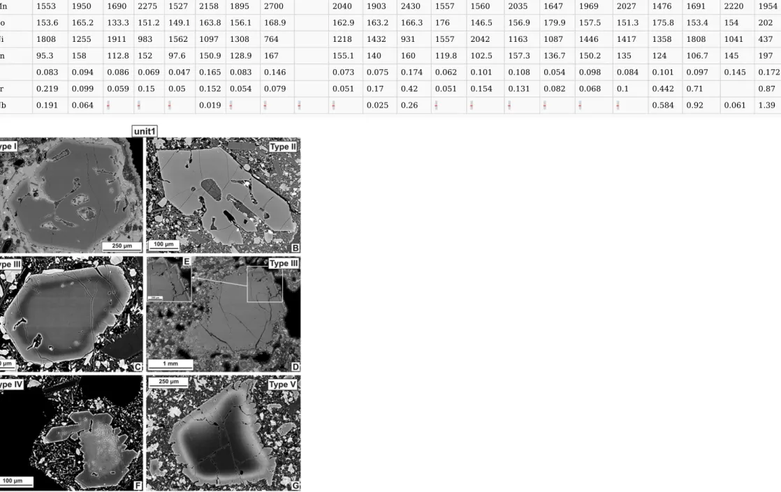 Fig. 5  Textural and zoning characteristics of the various olivine populations from the unit 1 samples (BSE images)