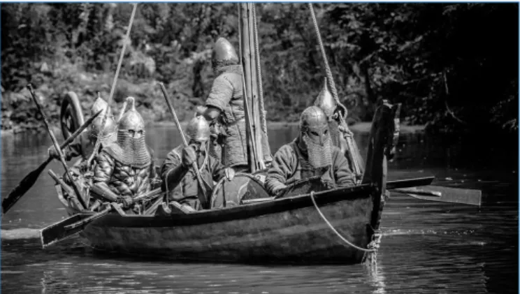Fig. 2. Hungarian Vikings rowing the waters in Emese Park. 