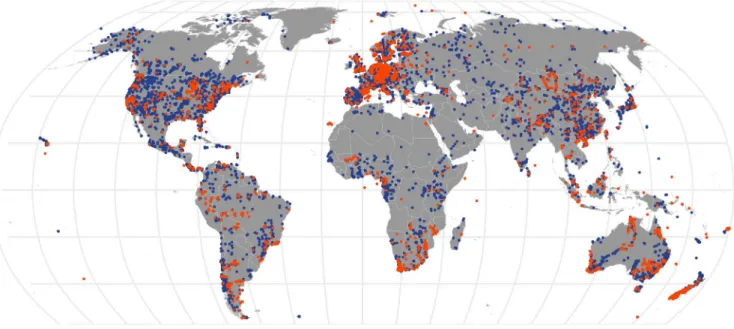 3,320 1° × 1° grid-cells; Table 2; Figure 6). Europe still has the high- high-est density of measurement sites, but TRY version 5 also provides  good coverage for the United States and China