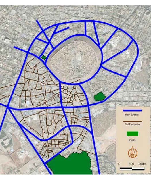 Figure 15. Main streets and old footpaths (source: by Rebaz Khoshnaw)