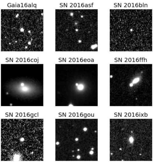 Figure 1. Images of the program SNe observed in 2016. The size of each subframe is 1.7 × 1.7 arcmin 2 