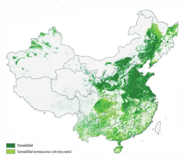 2. ábra – A termőföldek elhelyezkedése Kínában (saját szerkesztés) Figure 2. – Croplands in China (own edition)