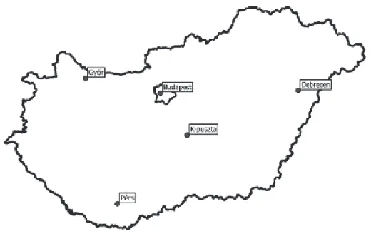 Fig. 2. Air quality monitoring sites of the Hungarian Air Quality Network where the model  comparison was performed