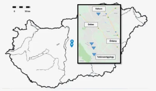 1. ábra. Az óriás útifű (Plantago maxima Juss. ex Jacq.) hazai állományainak földrajzi helyzete