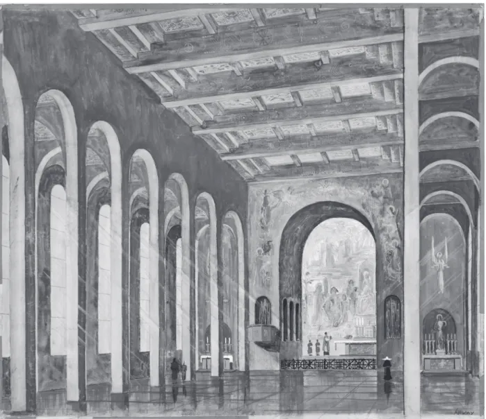 Fig. 36. Bertalan Árkay: Queen of Hungary parish church in Cegléd, inner perspective, 1947