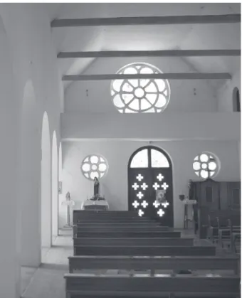 Fig. 38. Bertalan Árkay: Gerjen, Roman Catholic church,  1948–1949. Triptych: Lili Sztehlo – Masa Feszty  