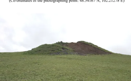 Figure 2. The burial mound on the top of the Mount Örgöötü   (Co-ordinates of the photographing point: 48.58639ºN, 102.22722ºE) 