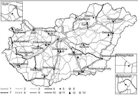 2. ábra: A Modern városok program közlekedésfejlesztései elképzelései Transport development initiatives of the Modern Cities Programme