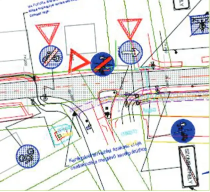 3. ábra: A kétirányú kerékpárutat az út egyik oldaláról átvezetik  a másik oldalra 