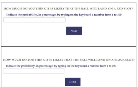 Figure 3. Screens displaying the probability questions. Their order of appearance was counterbalanced