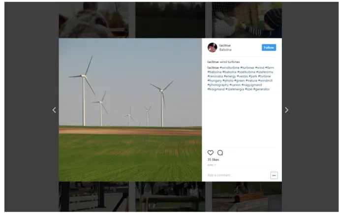 Figure 1. Landscape picture illustrating wind turbines with #Bábolna hashtag on Instagram