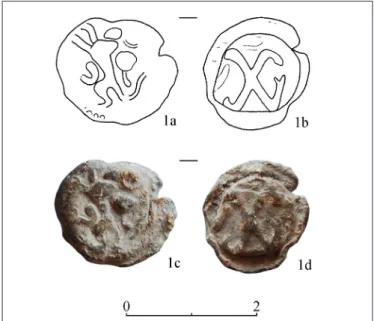 Fig. 18.: Lead seal with a lion coat-of-arms from Zittau, with  a letter Z indicating the name of the city (Archaeological  Museum of the Uzhhorod National University, drawing by 