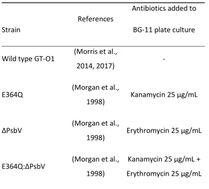 Table 1. Synechocystis sp. PCC 6803 strains used in this work.  