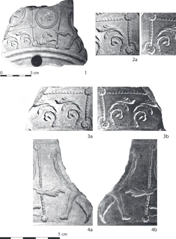 Fig. 8. Moule Louvre n° Cp 4831. 1. vue complète, 2–4. détails : a. photographie directe du moule (a) et positif qui pourrait en être tiré (b),  