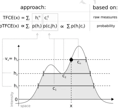 Figure  1.  Illustration  of  the  relation  between  the  TFCE  and  the  pTFCE  approach