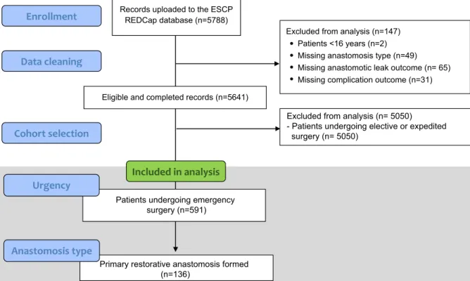 Figure 1 Flowchart for patients included in the analysis of postoperative outcomes of emergency colorectal surgery.