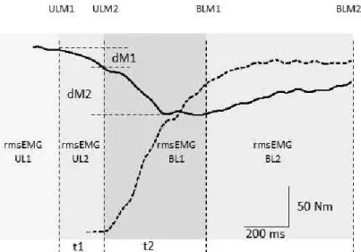 17. ábra. Tipikus forgatónyomaték-idő görbék az átmenet unilaterális kontrakcióból  bilaterális kontrakció feladatoknál (F2a,b és F4a,b)