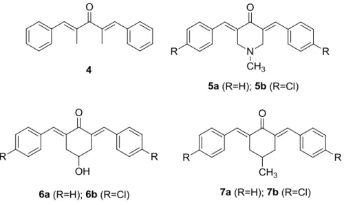 Fig. 2   Acyclic (4) and cyclic (5–7)   C 5 -curcuminoids