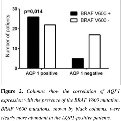 Figure  2.  Columns  show  the  correlation  of  AQP1  expression with the presence of the BRAF V600 mutation