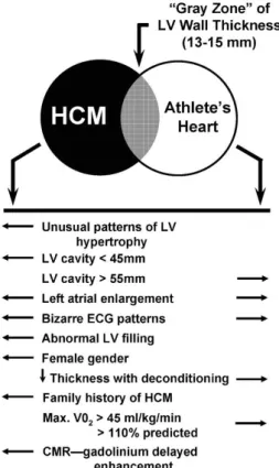 Figure 5: Criteria to distinguish HCM and athlete’s heart in patients in the grey zone of  hypertrophy