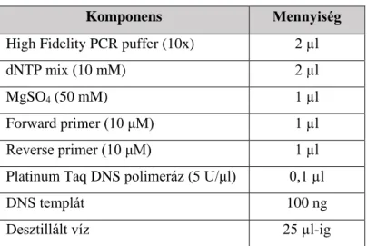 6. táblázat. A PCR reakció összetétele 