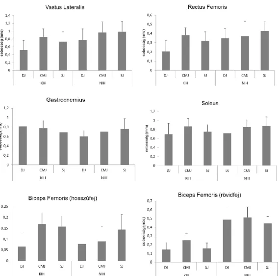 12. ábra.  Izomkontrakciók  maximális  sebessége  és  szórások  az  ízületi  nyújtás  fázisában