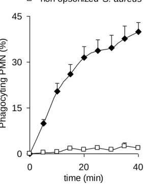 Figure 1 0153045 0 20 40 time (min)Phagocyting PMN (%)opsonizednon-opsonized S. aureus S