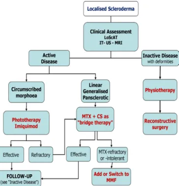 Figure 1  Flow chart for the treatment of newly diagnosed or  refractory patients with juvenile localised scleroderma according to  the clinical subtype