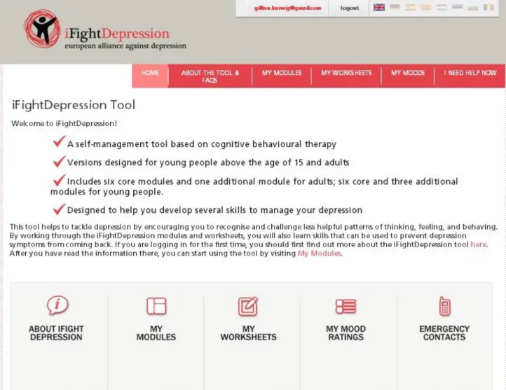 Figure 1.  Home page of the iFightDepression tool.