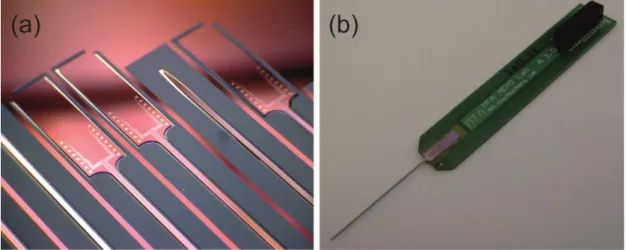 Fig. 3.3. (a) 16-channel multielectrodes on a micromachined silicon wafer. 