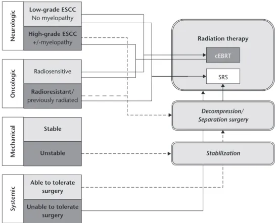 Fig. 2  The Neurological, Oncological, Mechanical stability, Systemic disease (NOMS) decision framework for the treatment of spinal  metastases (reproduced with permission from Laufer I, Rubin Dg, Lis E, et al