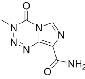 2. ábra: temozolomid kémiai szerkezete  pentazabicyclo[4.3.0]nona