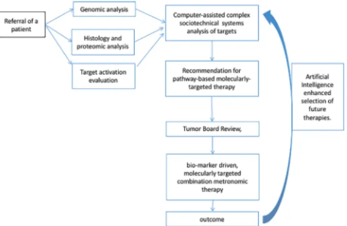 Figure 2: Pathway to combination targeted therapy  design.  The ability to evaluate outcomes of combination targeted  therapies is dependent on the ability to standardize selection of  therapeutic targets and low-dose metronomic backbones