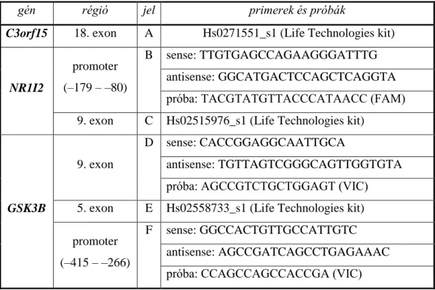 táblázat  foglalja  össze.  A  primereket  és  próbákat  a  Primer  Express  program  segítségével  terveztük