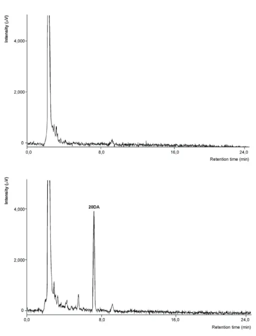 Fig. 4. HPLC chromatograms of plasma samples for the analysis of 20-hydroxyecdysone  2,3;20,22-diacetonide on a Kinetex XB-C18 (4.6 × 250 mm, 5 μm) column