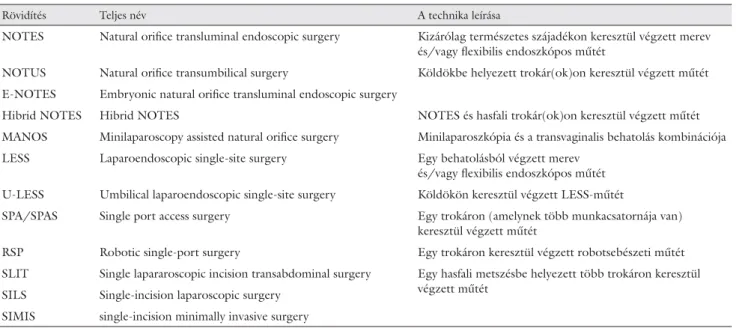 1. táblázat A különböző műtéti típusok rövidítései és a technika leírása