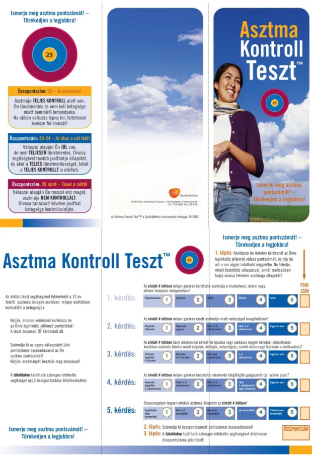 6. ábra  Asztma Kontroll Teszt-5 kérdésből álló rövid kérdőív, mellyel a betegek  ellenőrizhetik az asztma kontroll szintjét