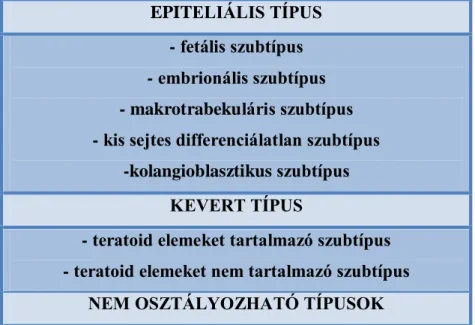1. táblázat: A hepatoblastoma szövettani klasszifikációja (Czauderna és mtsai 2014) 