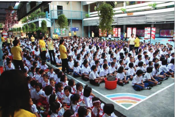 Figure 6 Thailand program: schoolchildren consuming fluoridated milk during a break.
