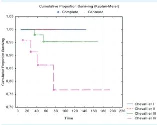 FIGuRe 2. overall survival in the four different Chevallier  groups, not significant (P = 0.07)