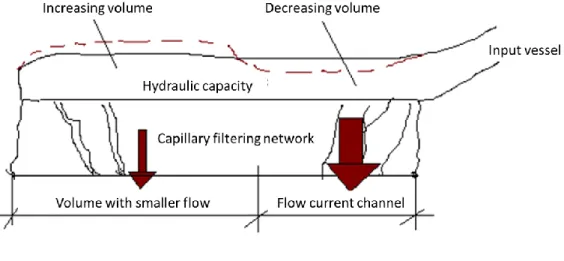 Figure 5. The capillary set works like a filter in the flow  The energy dissipation of the filter induces this effect:  