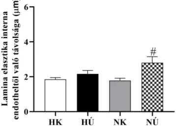 4. ábra A lamina elasztika interna endotheltől való távolsága  Kétutas  ANOVA,  Tukey  féle  poszt-hoc  teszt