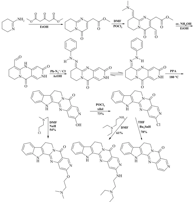 7. ábra: A 2-hidroxi-3-azarutekarpin funkcionális átalakításai 