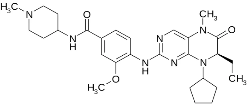 Az  antimetabolit  és  antifolát  vegyület  metotrexát  (7. ábra)  heterokondenzált  pirazin gyűrűt tartalmazó tumorellenes szer