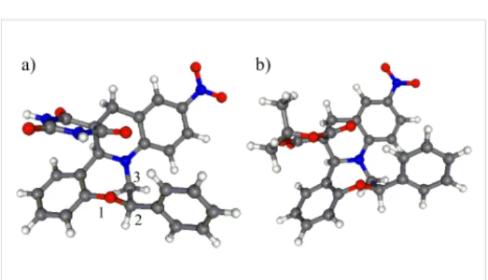 Figure 3: Lowest-energy conformers of a) cis-(2R,15aS)-7a (99.4%) with the replacement of the N-methyl groups by hydrogen atoms;