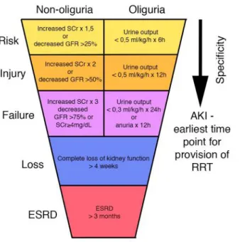 Figure  4.  RIFLE  criteria  of  acute  kidney  injury  (AKI);  ESRD:  end  stage  renal  disease;  GFR: 