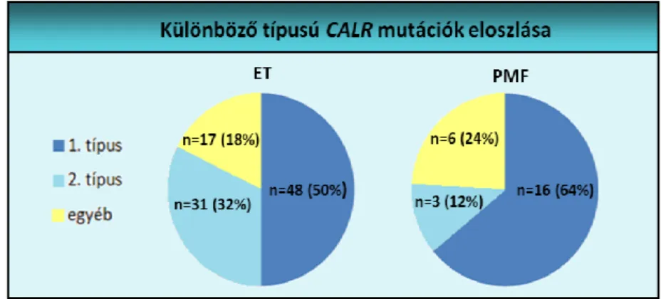 19. ábra A CALR mutációk megoszlása ET és PMF betegek körében.  