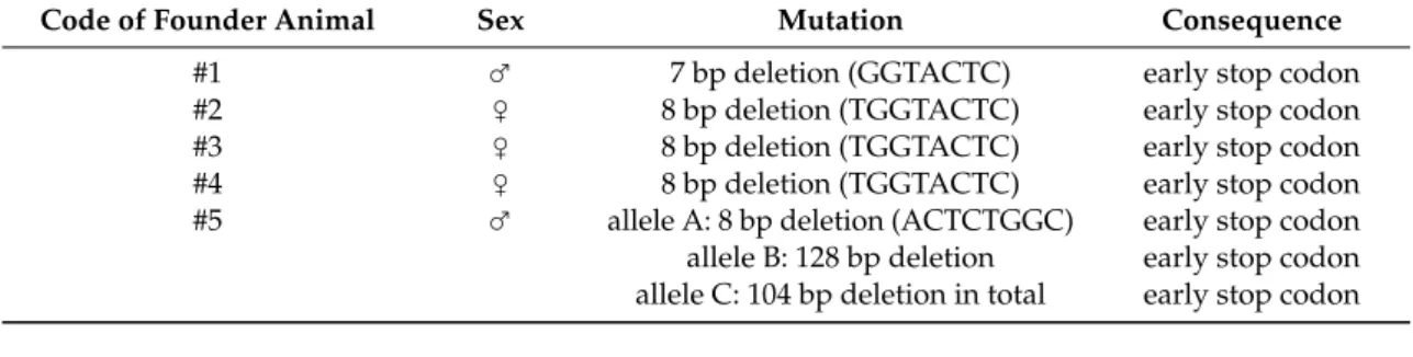 Table 4. Summary of mutations in NOX4 KO founder rabbits. One male (#1) and three female (#2–4) rabbits had 7–8 bp deletions