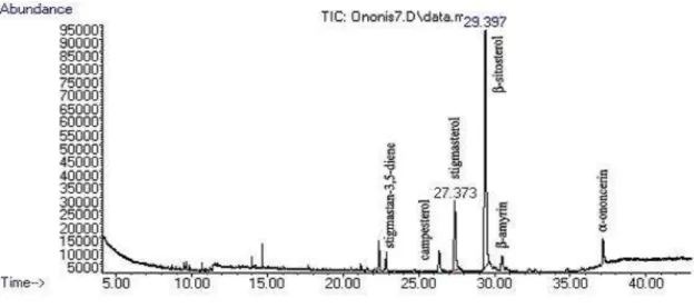 13. ábra.  A félüzemi SFE kivonat el nem szappanosítható részének total ion (TIC)  kromatogramja 
